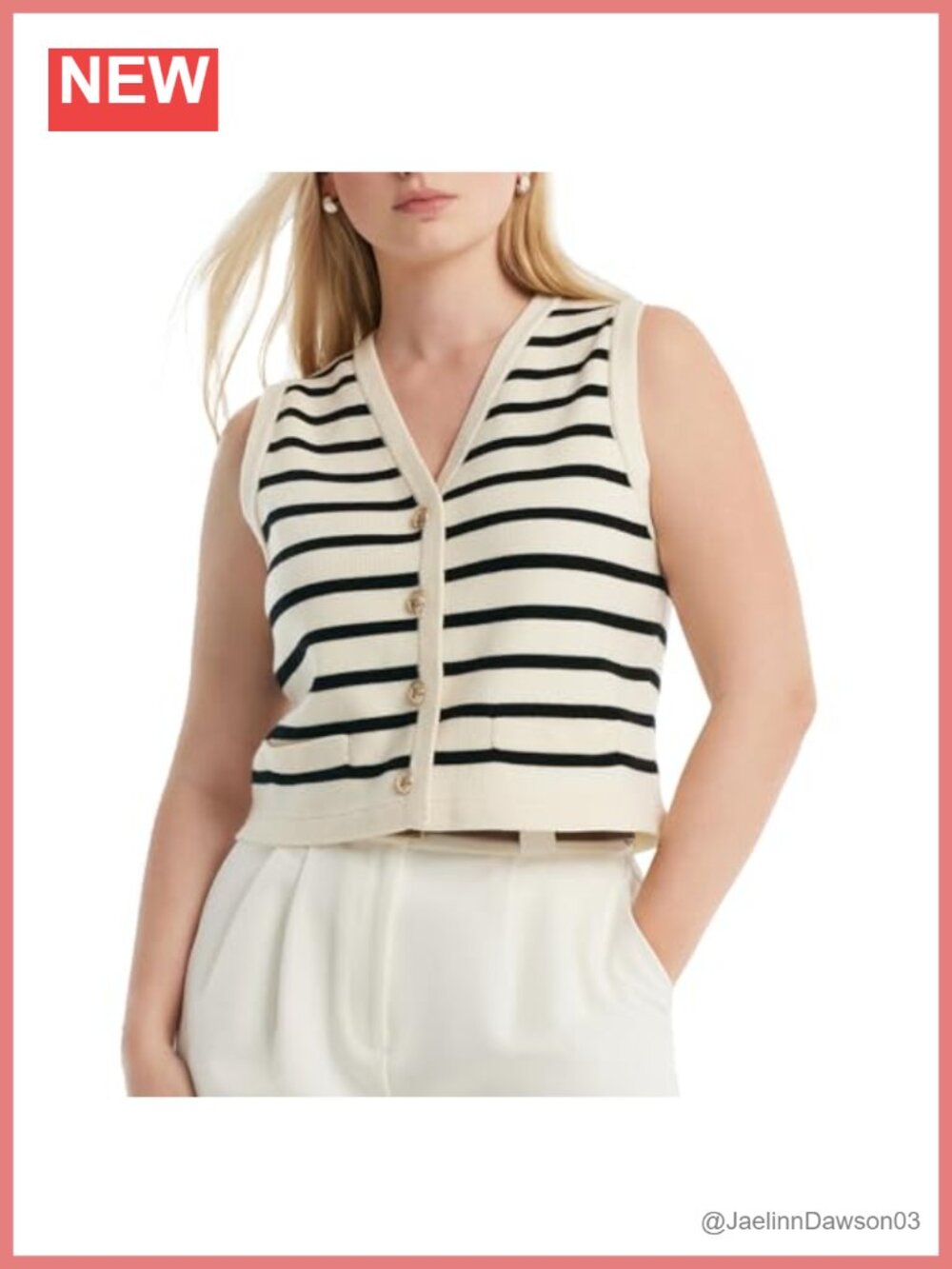 GOELIA Ribbed Knit Vest Cropped V-Neck Sleeveless Gold Button Layering Top